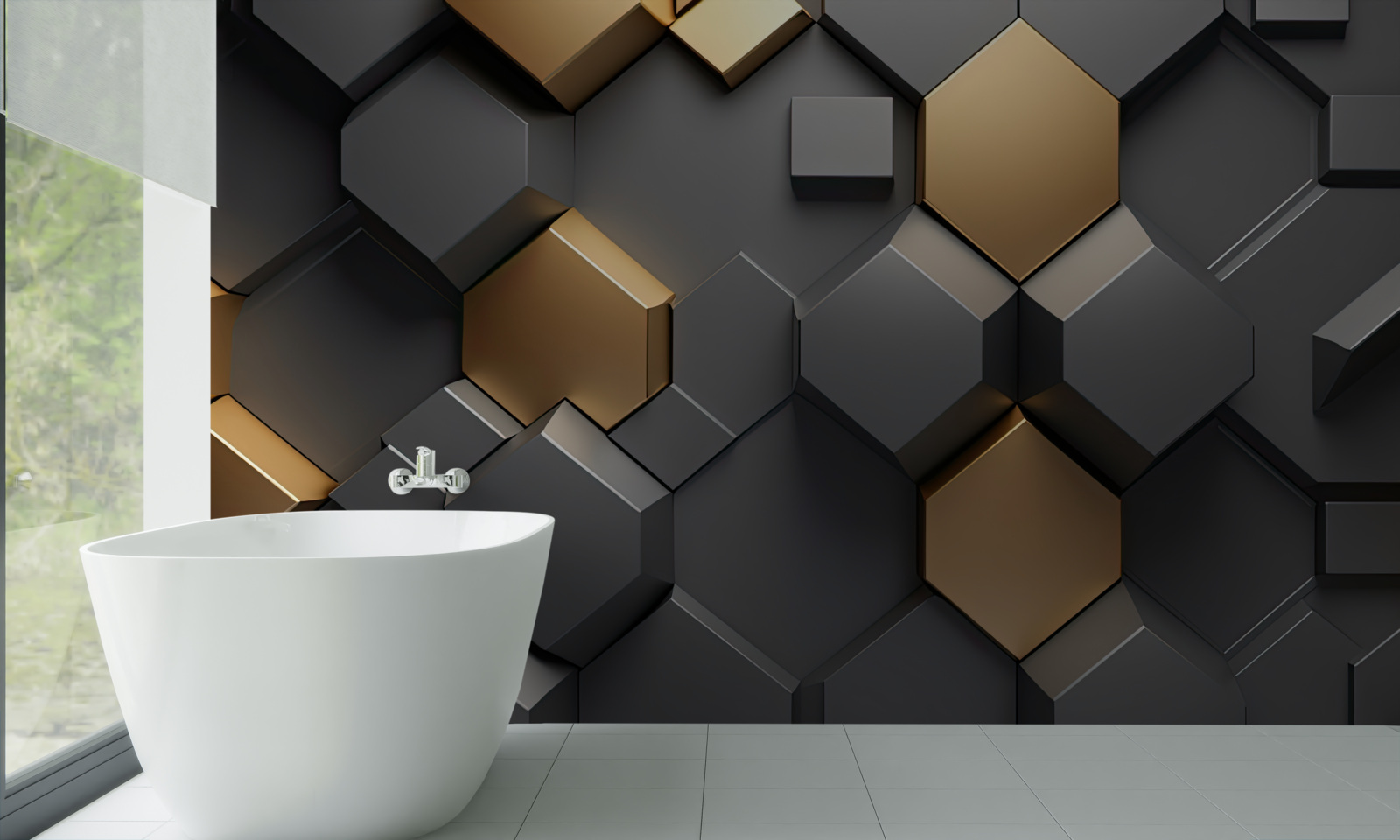 Carta da parati forme geometriche in nero e oro