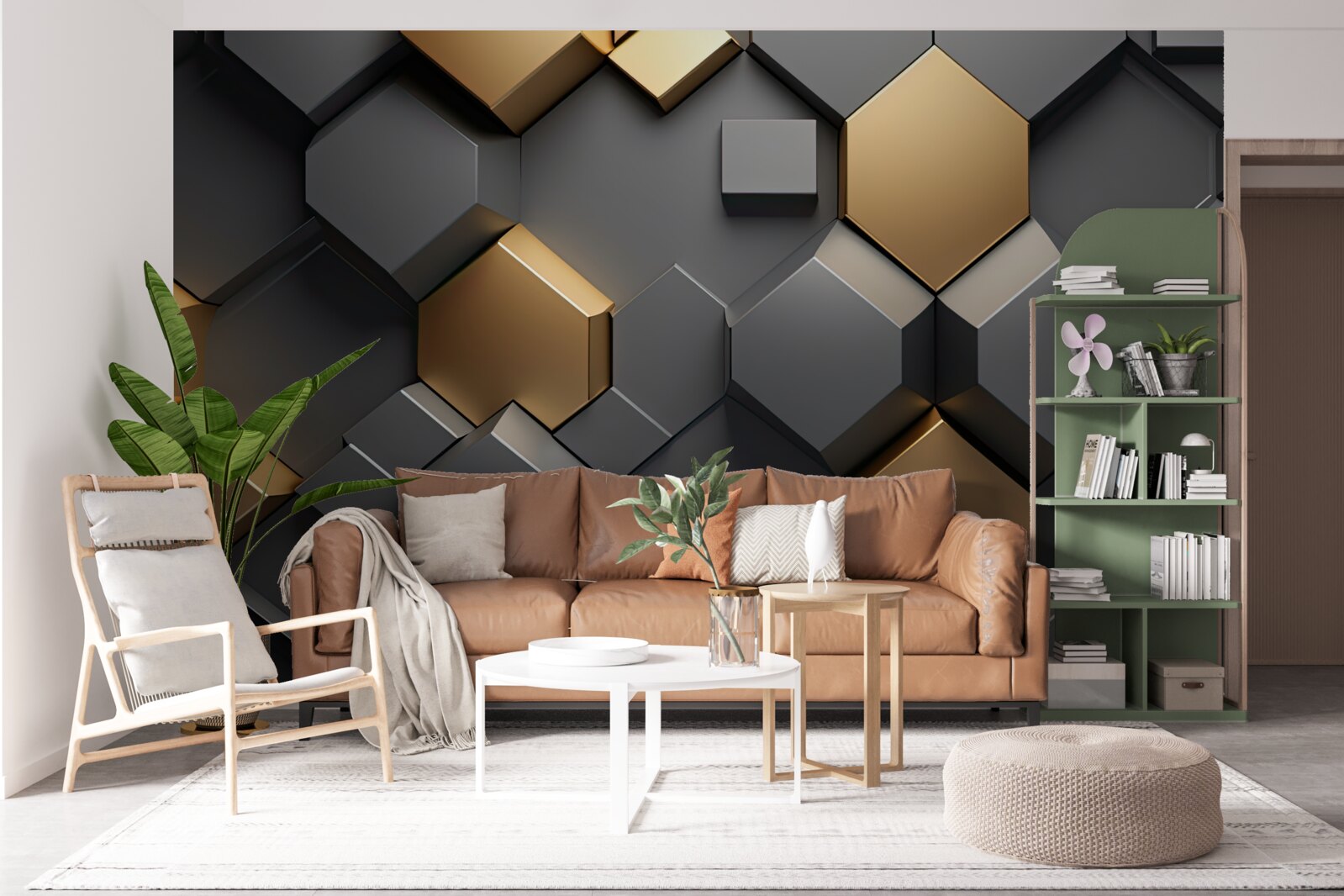 Carta da parati forme geometriche in nero e oro