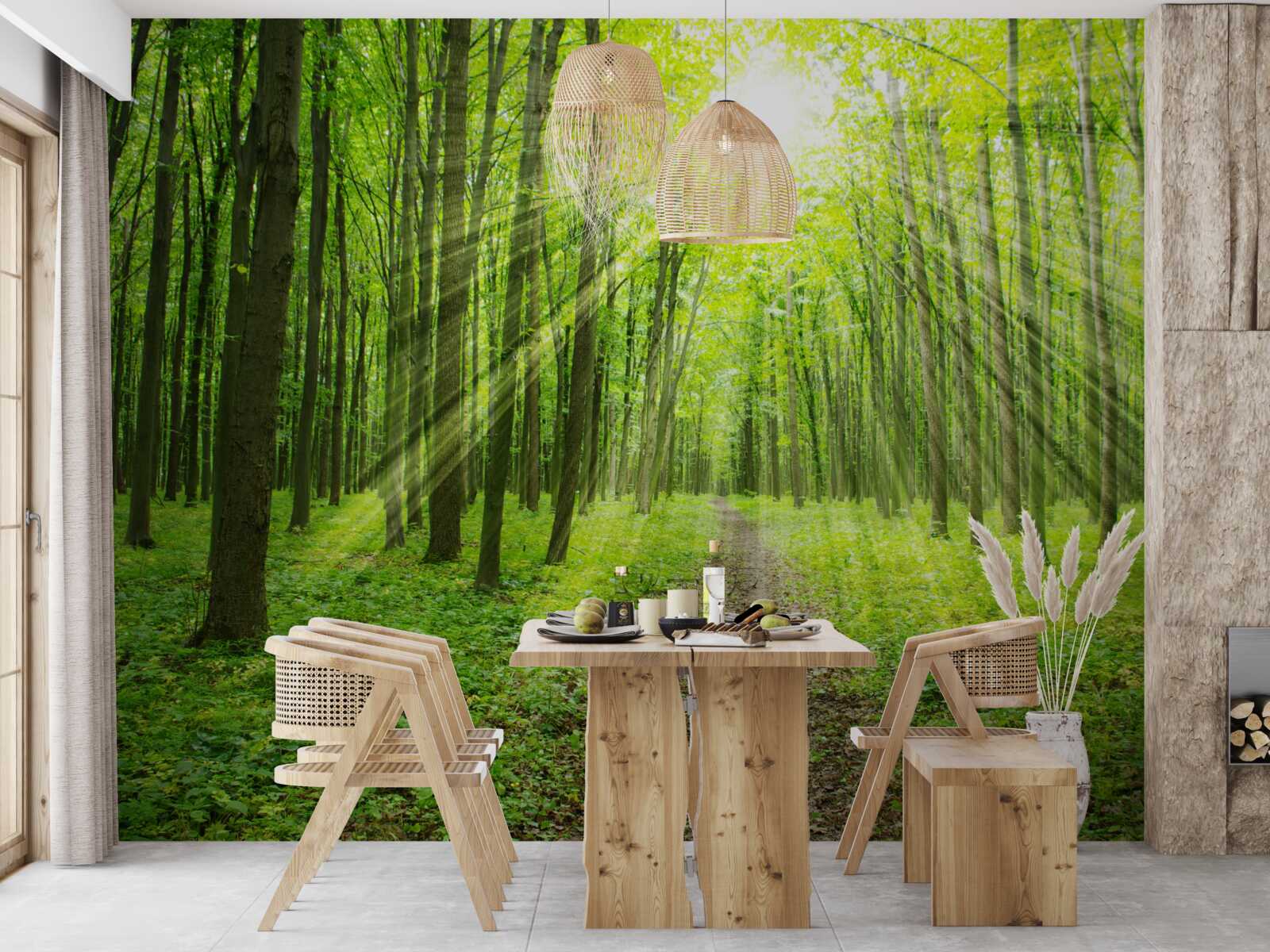 Carta da parati I raggi del sole nel verde della foresta illuminano tutto ciò che è intorno a noi.