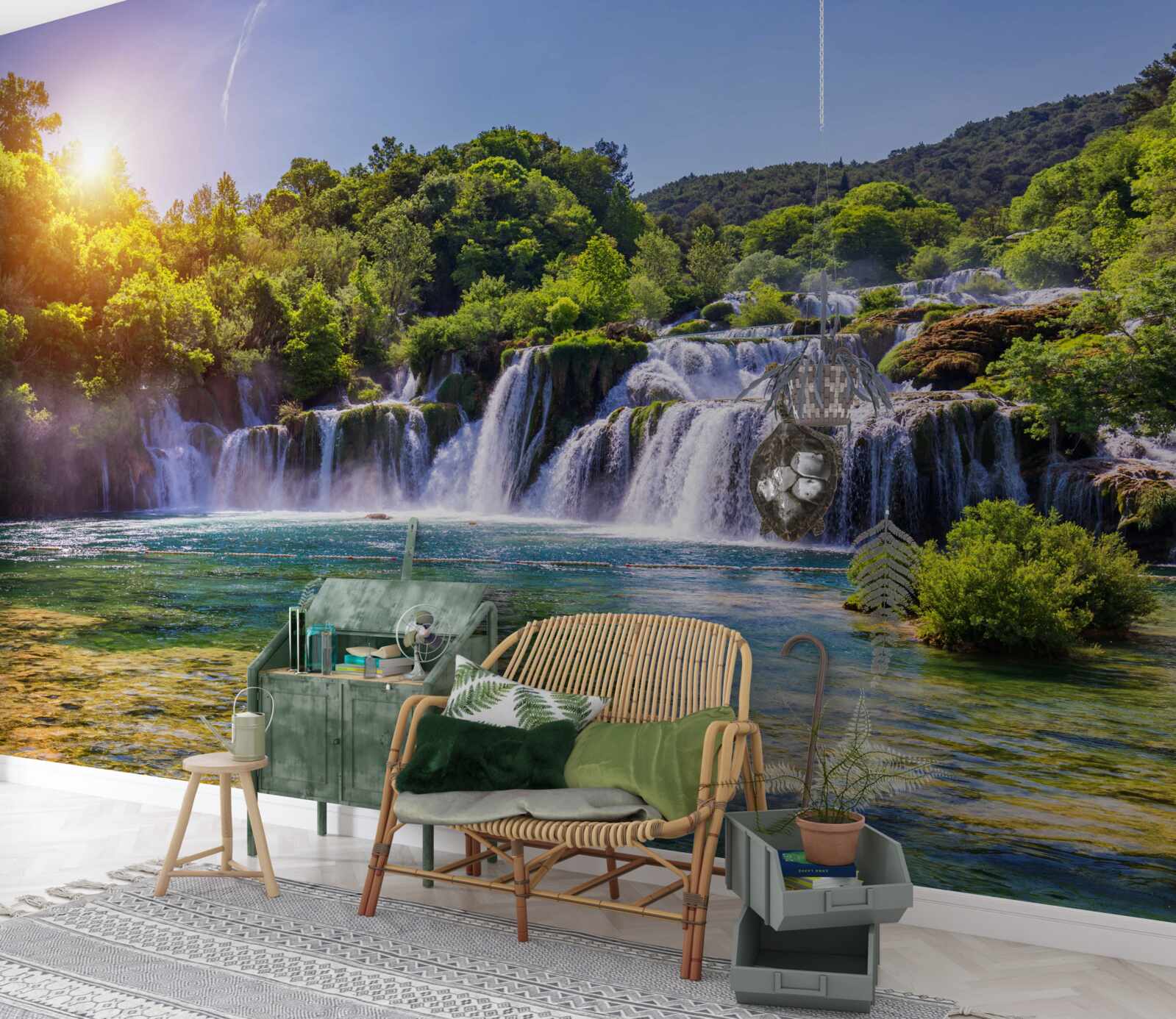 Carta da parati La cascata, che fa scorrere le acque sotto il crepuscolo, emette un forte suono