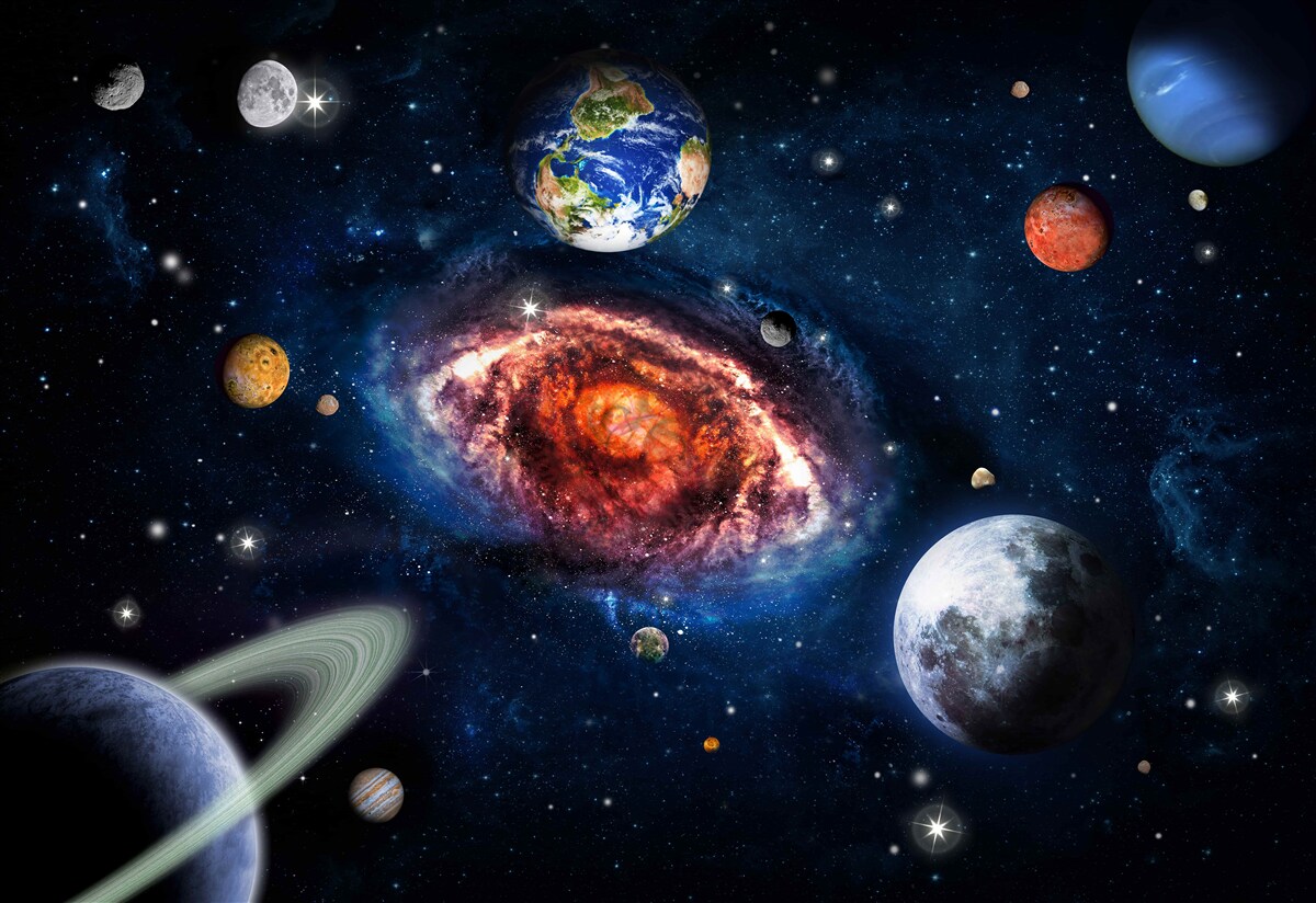 Carta da parati la galassia funge da campo di rotazione per gli oggetti cosmici