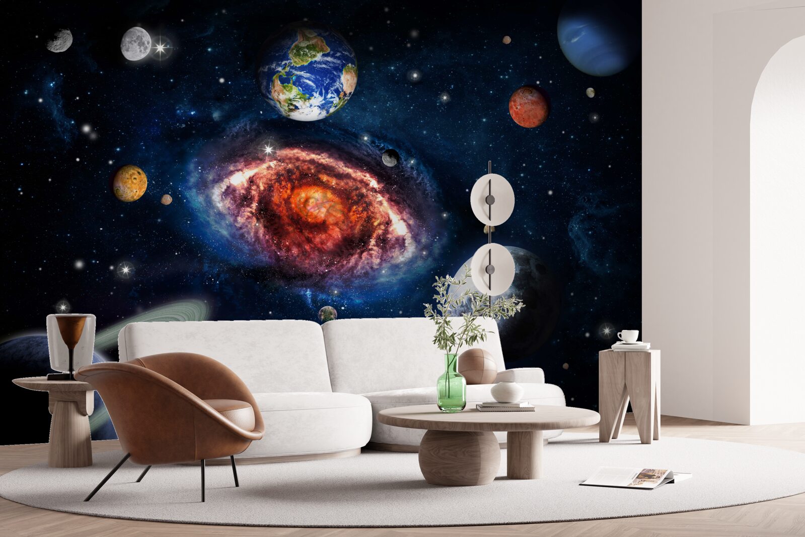 Carta da parati la galassia funge da campo di rotazione per gli oggetti cosmici