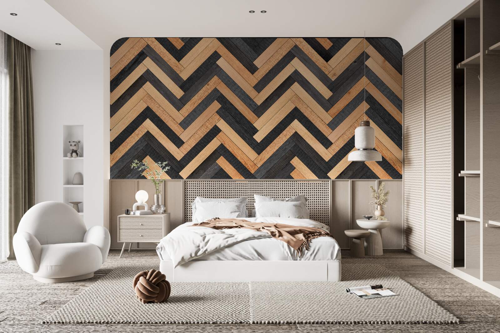 Carta da parati parquet in tonalità chiare e scure