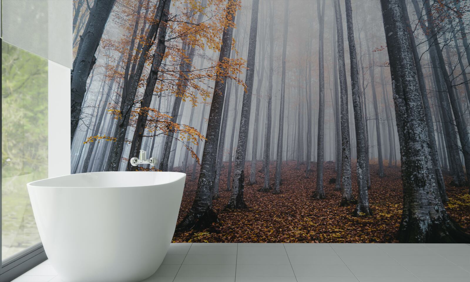 Carta da parati nebbia in una graziosa foresta autunnale