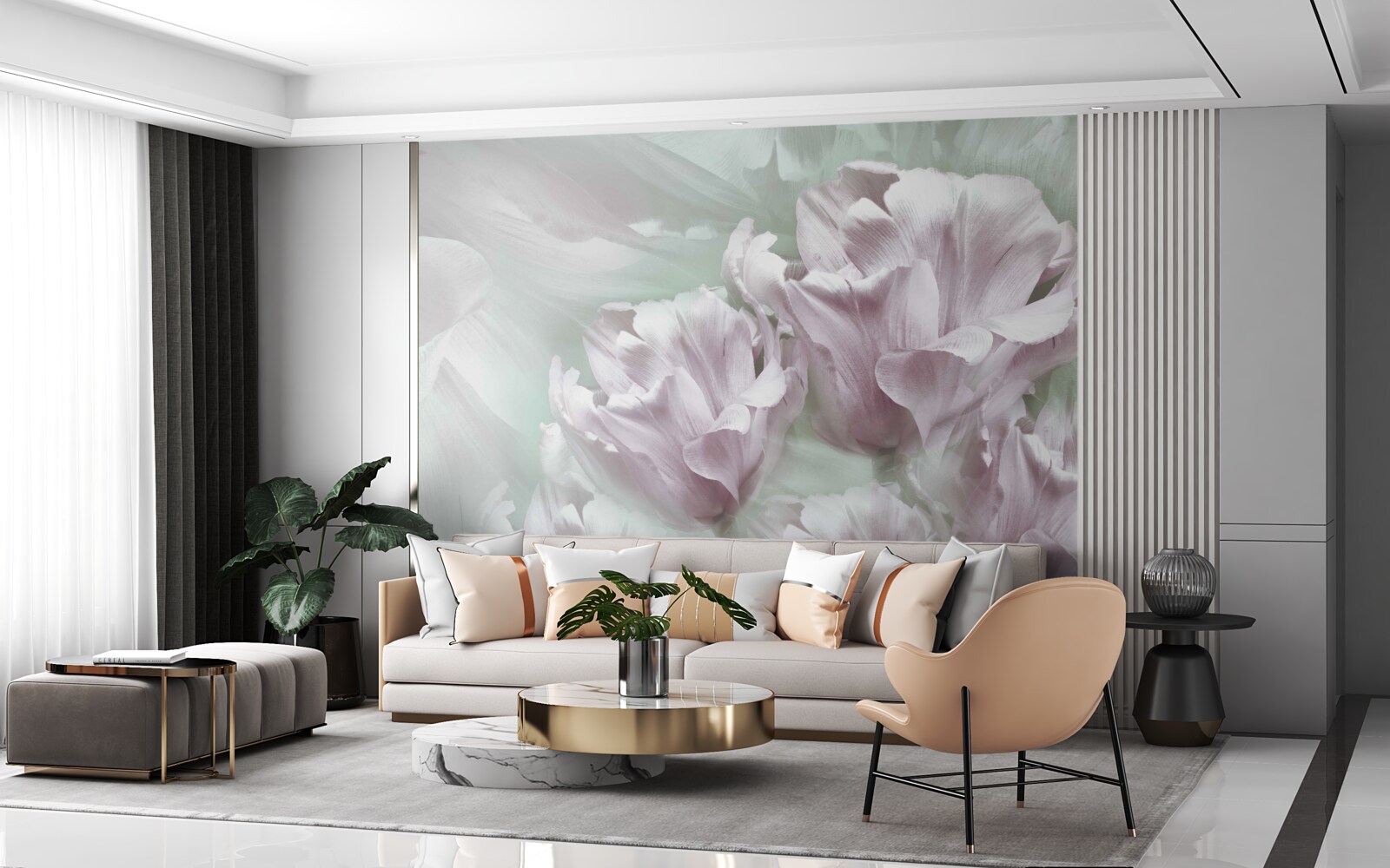 Carta da parati magnifici e grandi fiori bianco-violetti