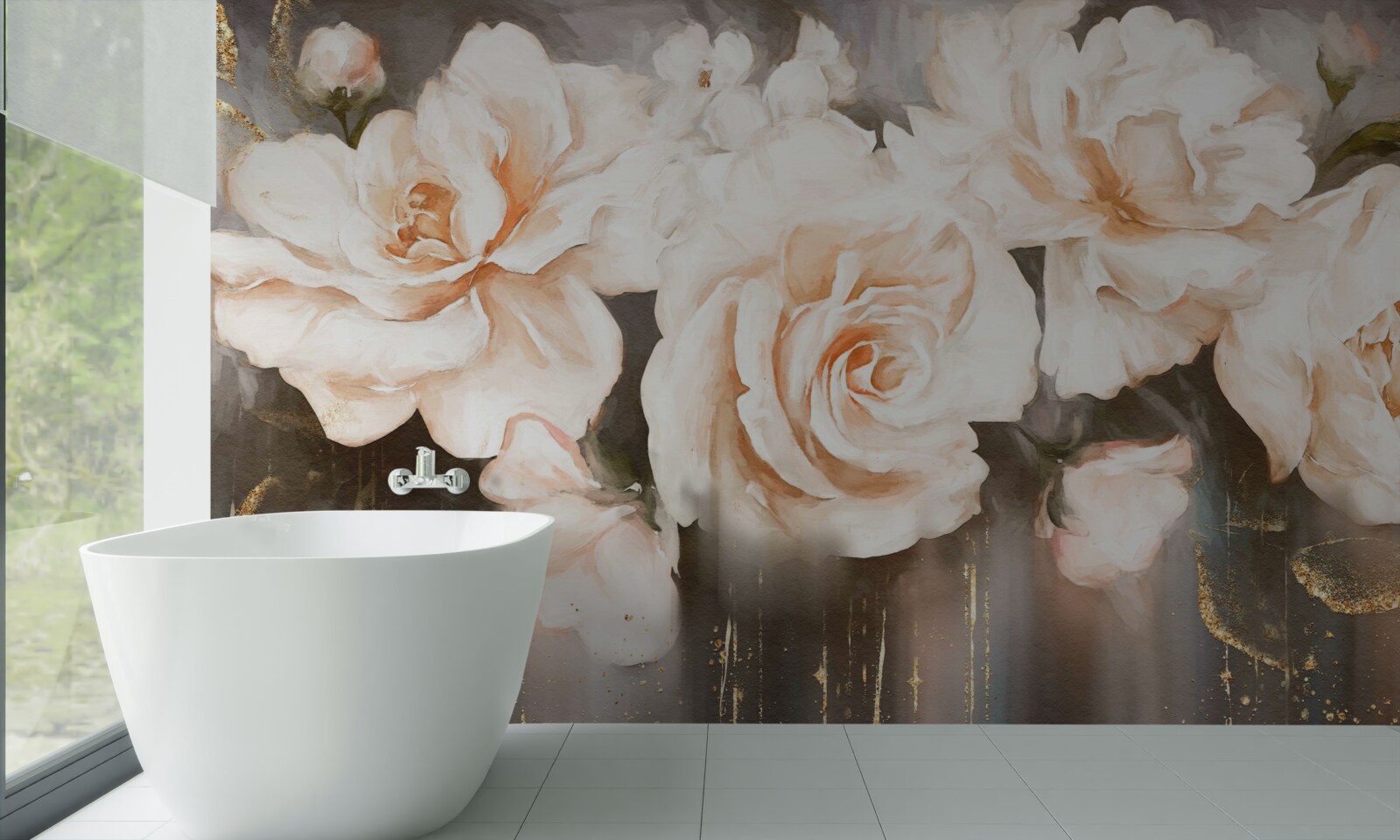 Carta da parati le rose hanno una lussuosa tonalità cremosa