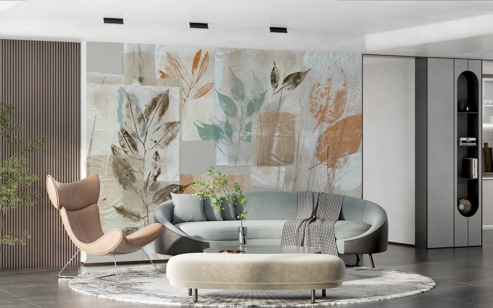 Carta da parati rivelare fiori e foglie attraverso la pittura
