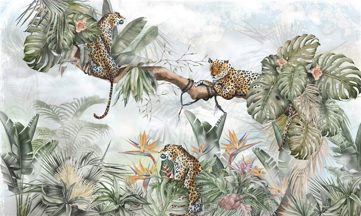 Carta da parati il leopardo riposa su un ramo