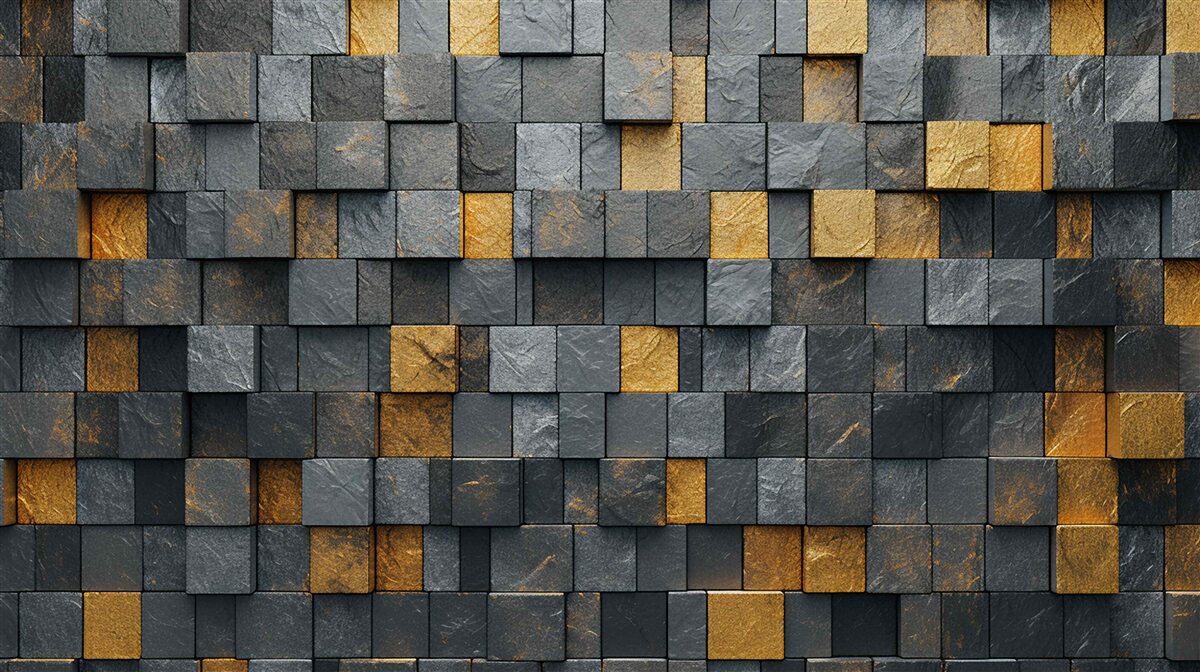 Carta da parati quadrati di grigio e toni scuri sono mescolati con l'oro