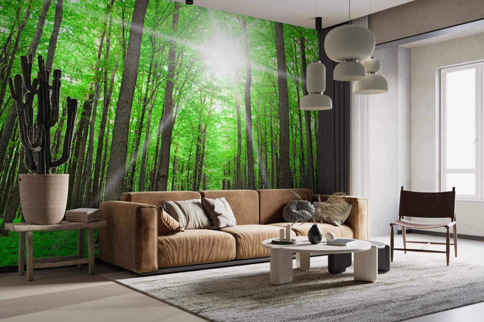 Carta da parati lucernario luminoso nel verde fitto degli alberi