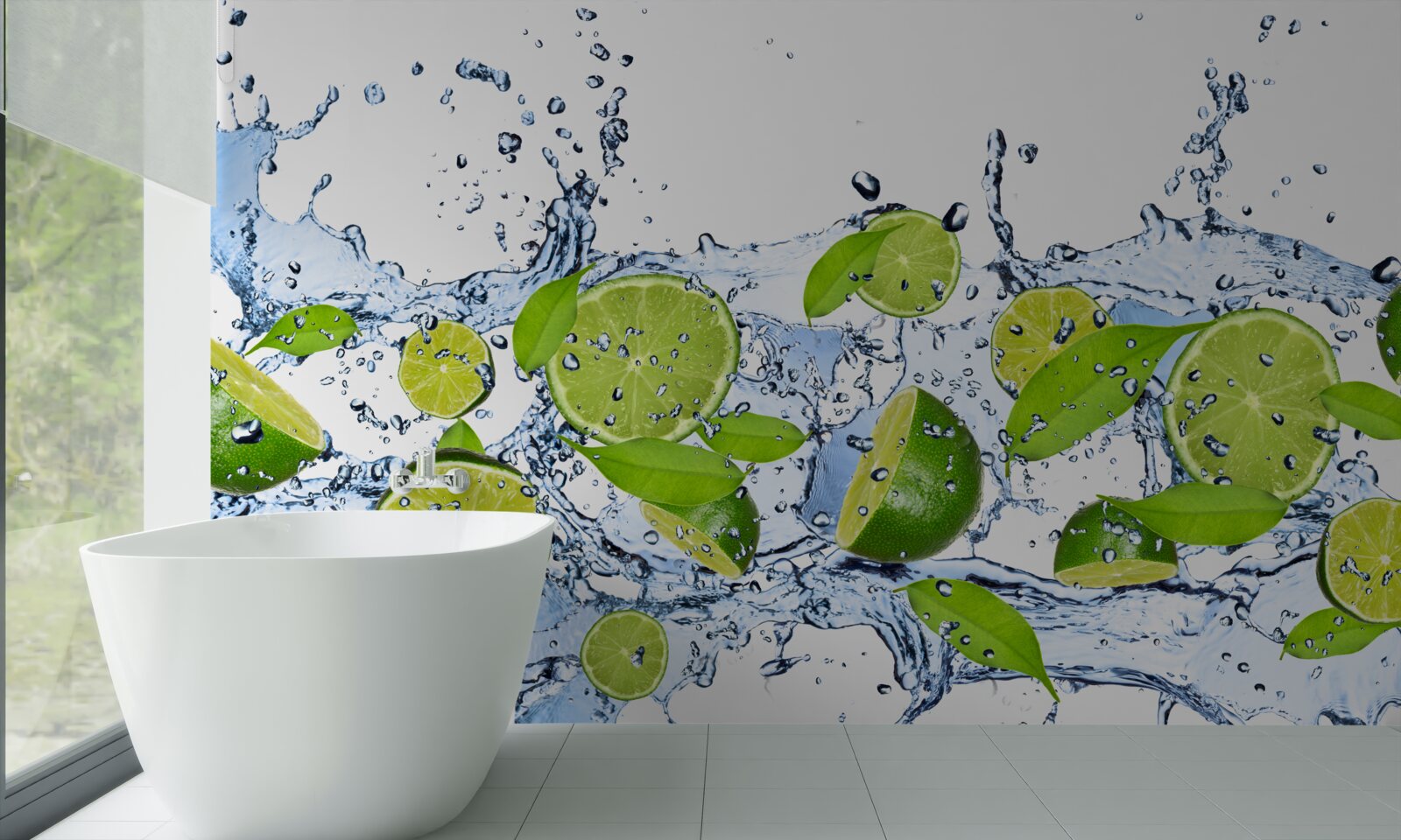 Carta da parati lime tagliati a fette e immersi in acqua