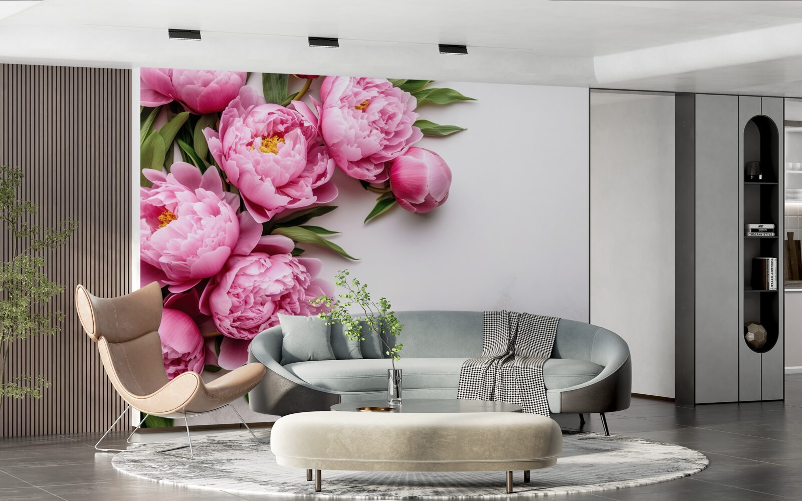 Carta da parati grandi infiorescenze di peonie rosa