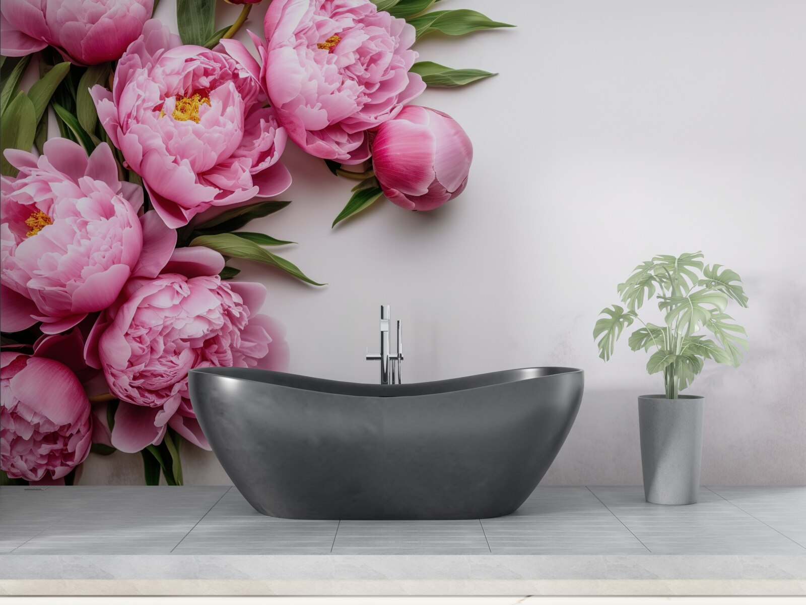 Carta da parati grandi infiorescenze di peonie rosa