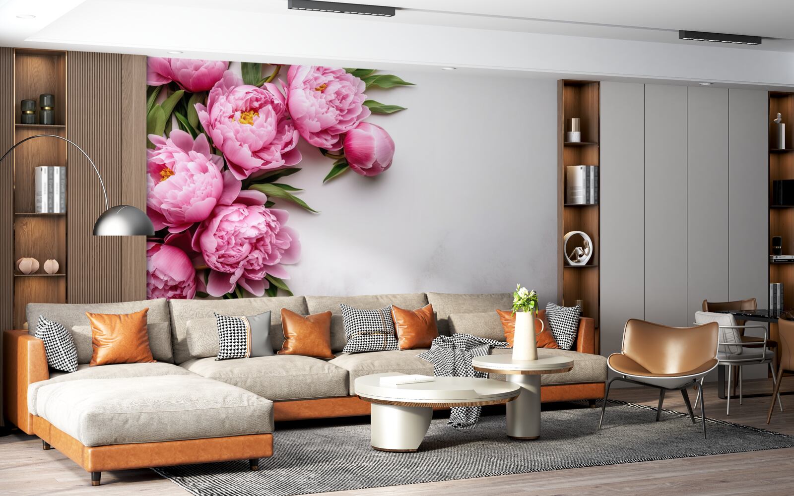 Carta da parati grandi infiorescenze di peonie rosa
