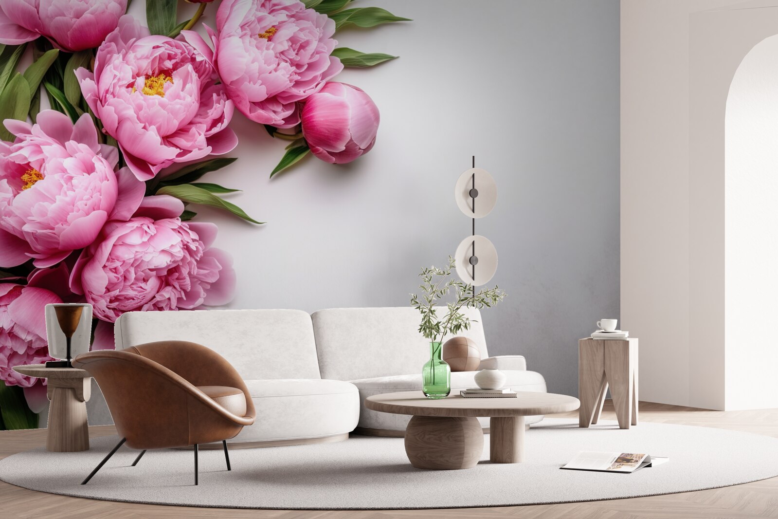 Carta da parati grandi infiorescenze di peonie rosa