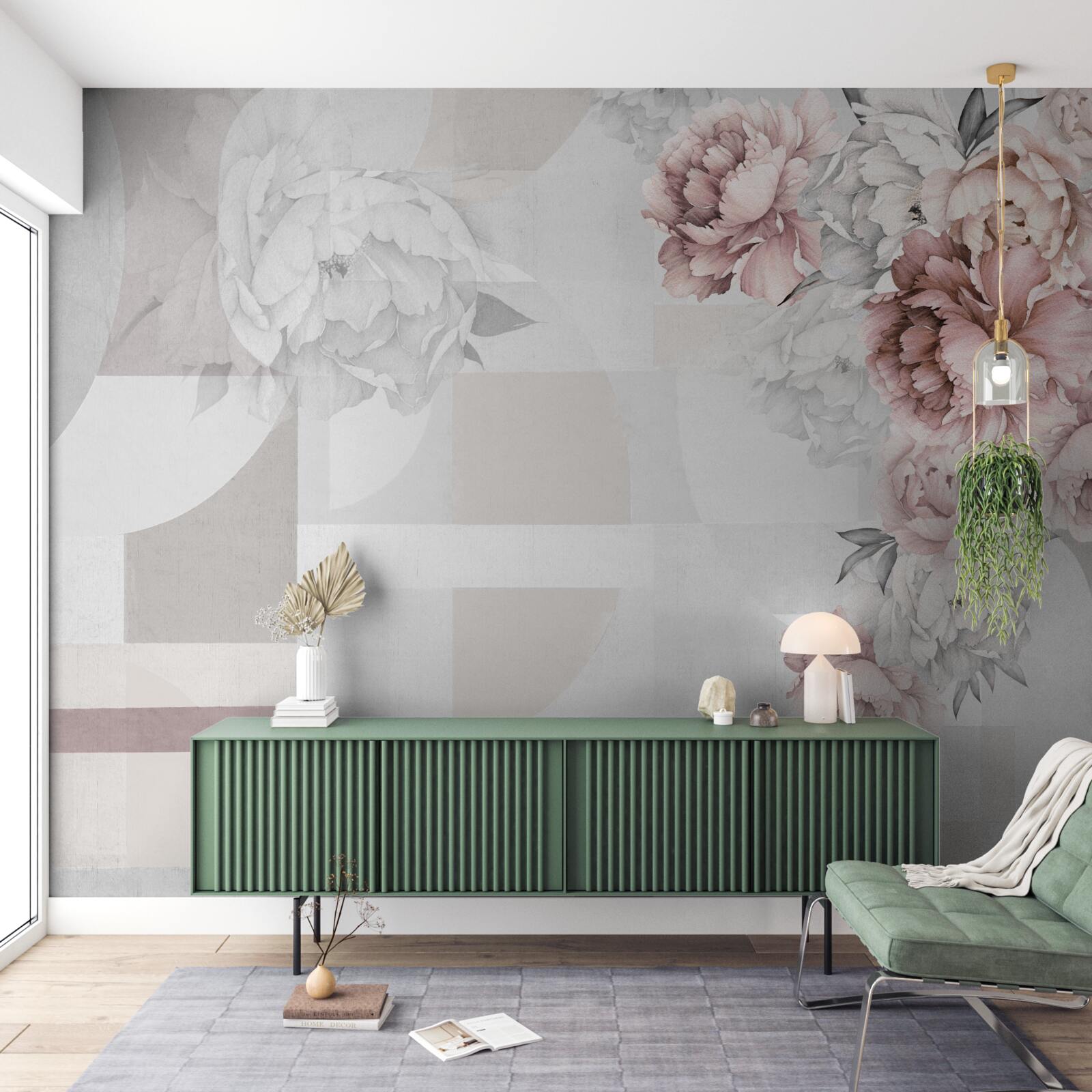 Carta da parati grandi fiori su sfondo grigio