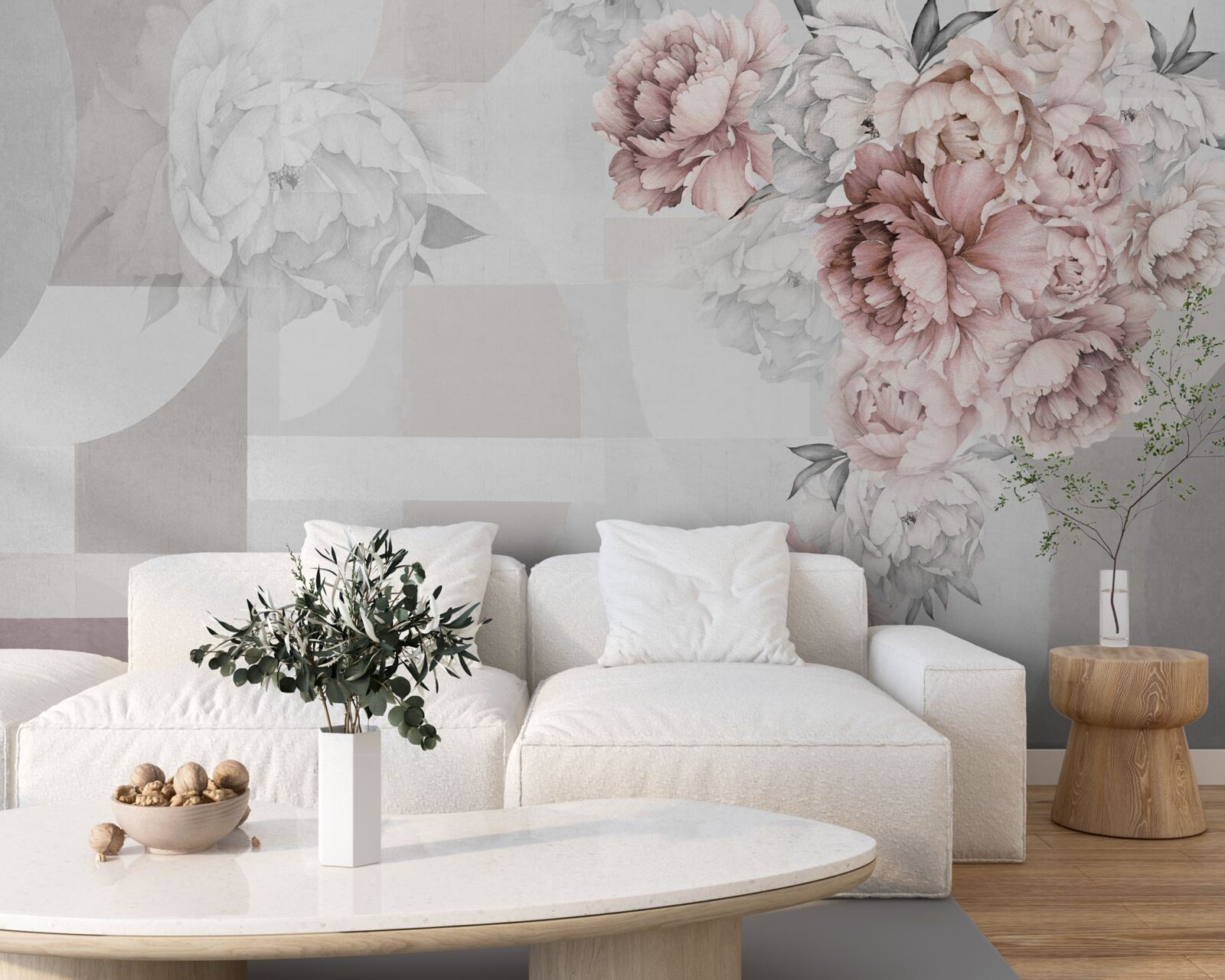 Carta da parati grandi fiori su sfondo grigio