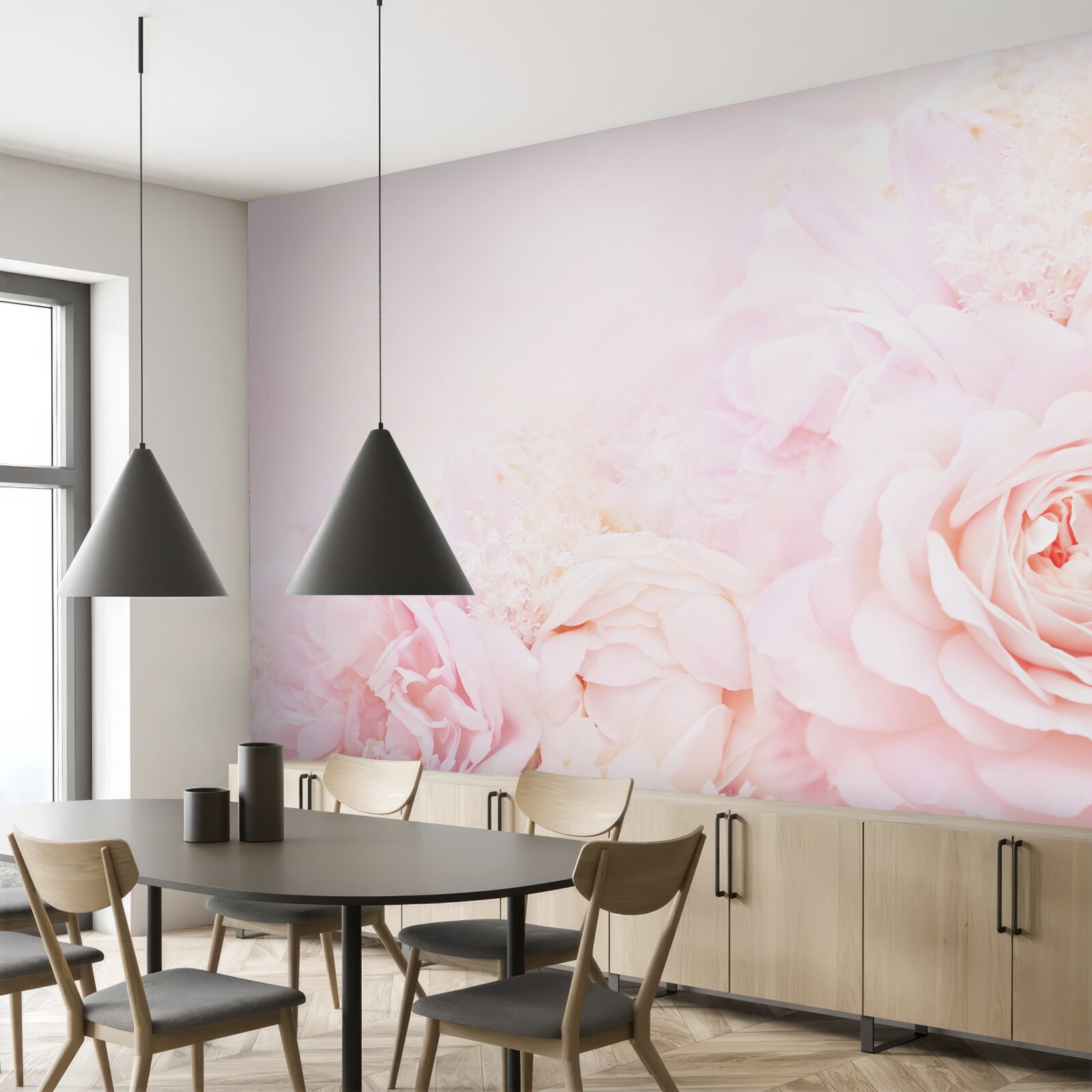 Carta da parati fiori di rosa tenue