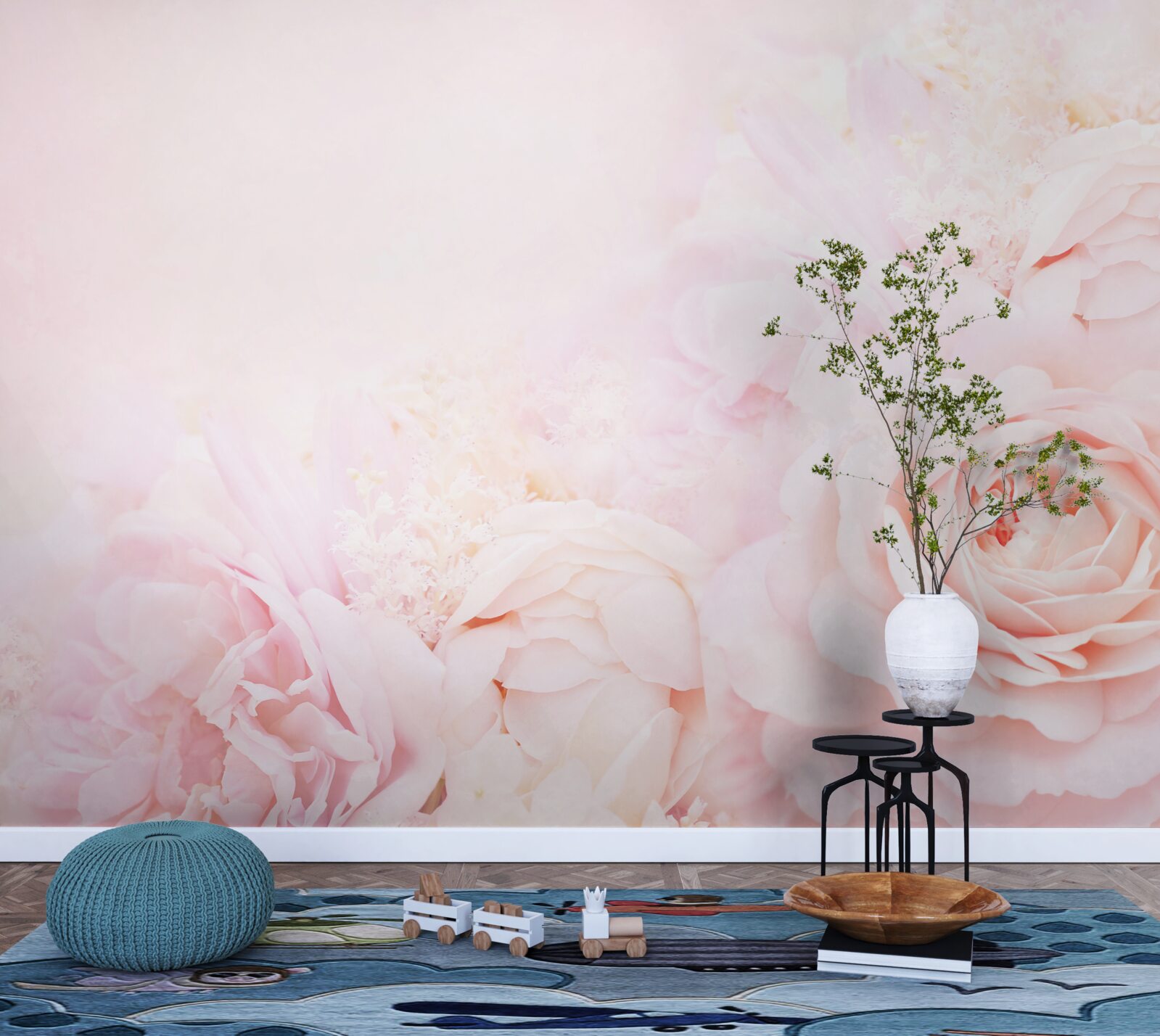 Carta da parati fiori di rosa tenue