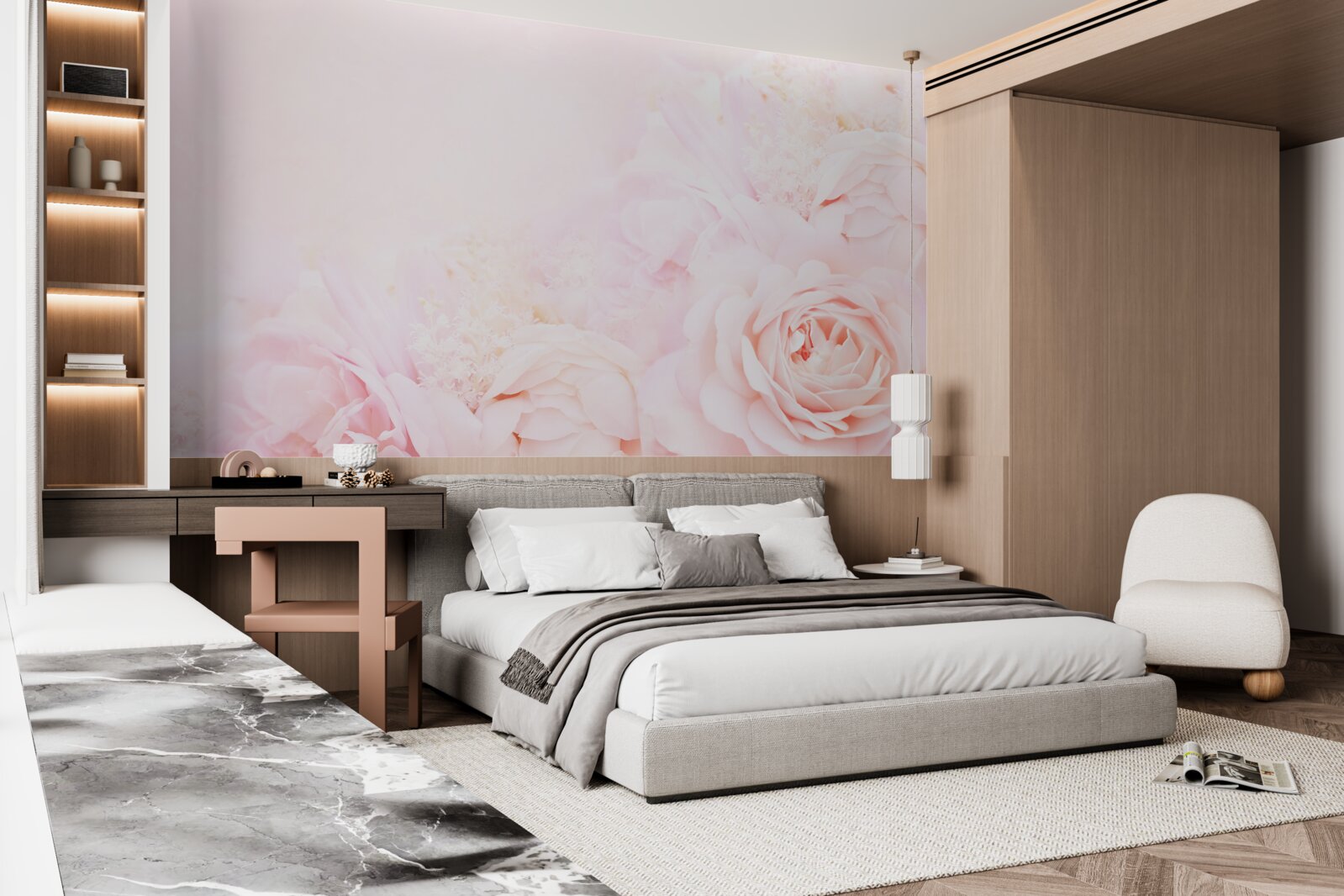 Carta da parati fiori di rosa tenue