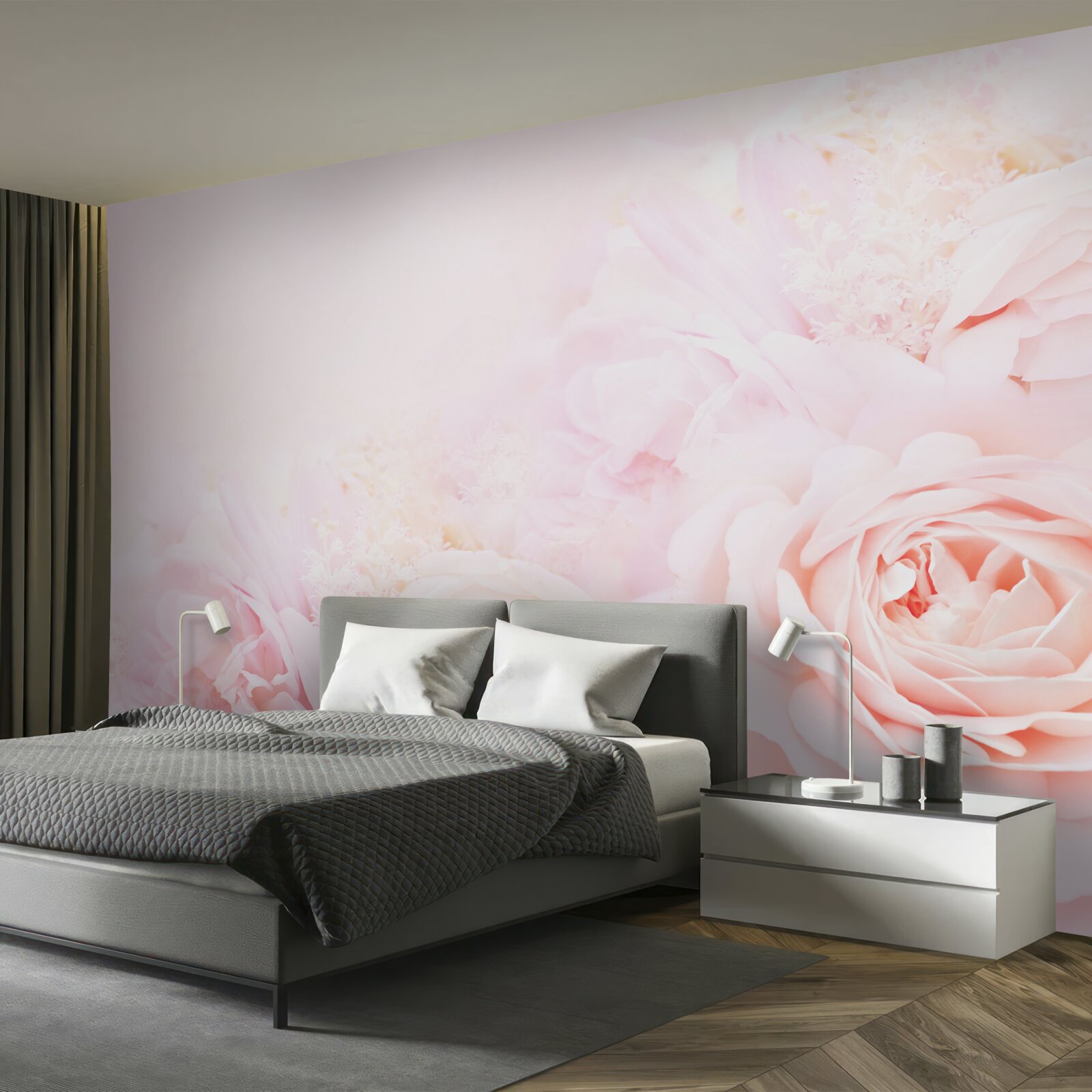 Carta da parati fiori di rosa tenue