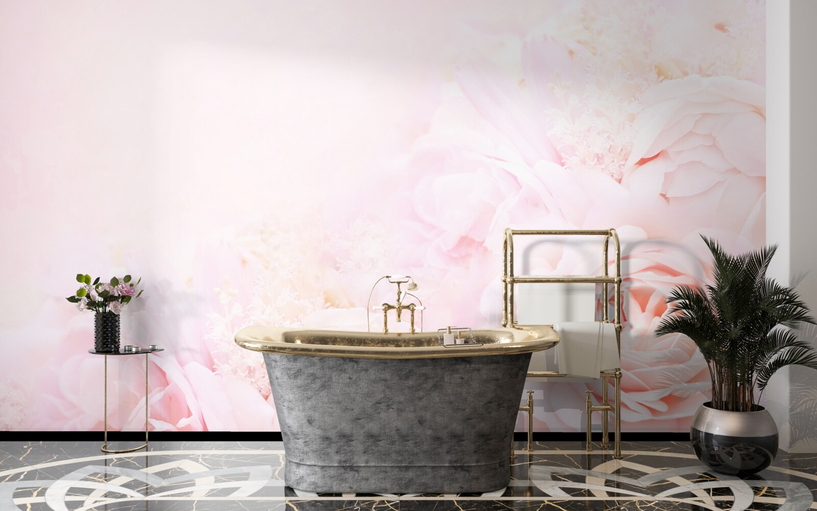 Carta da parati fiori di rosa tenue
