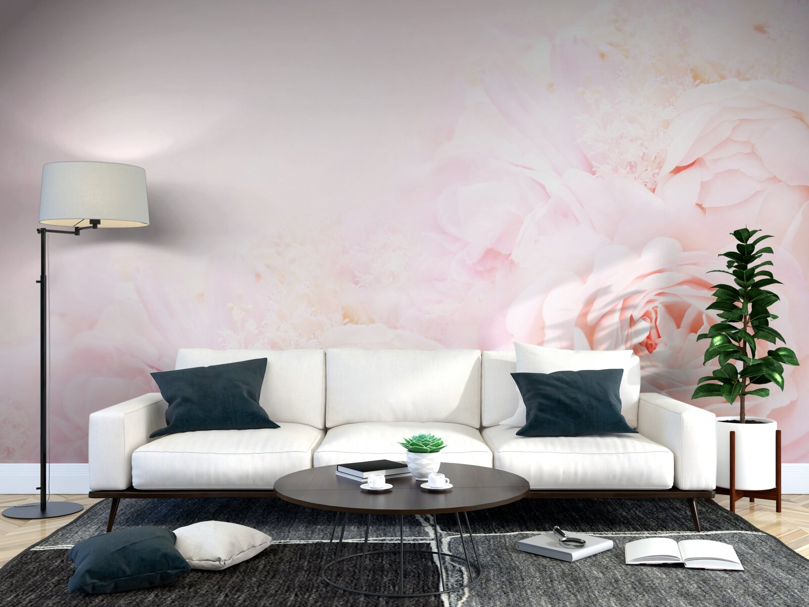 Carta da parati fiori di rosa tenue