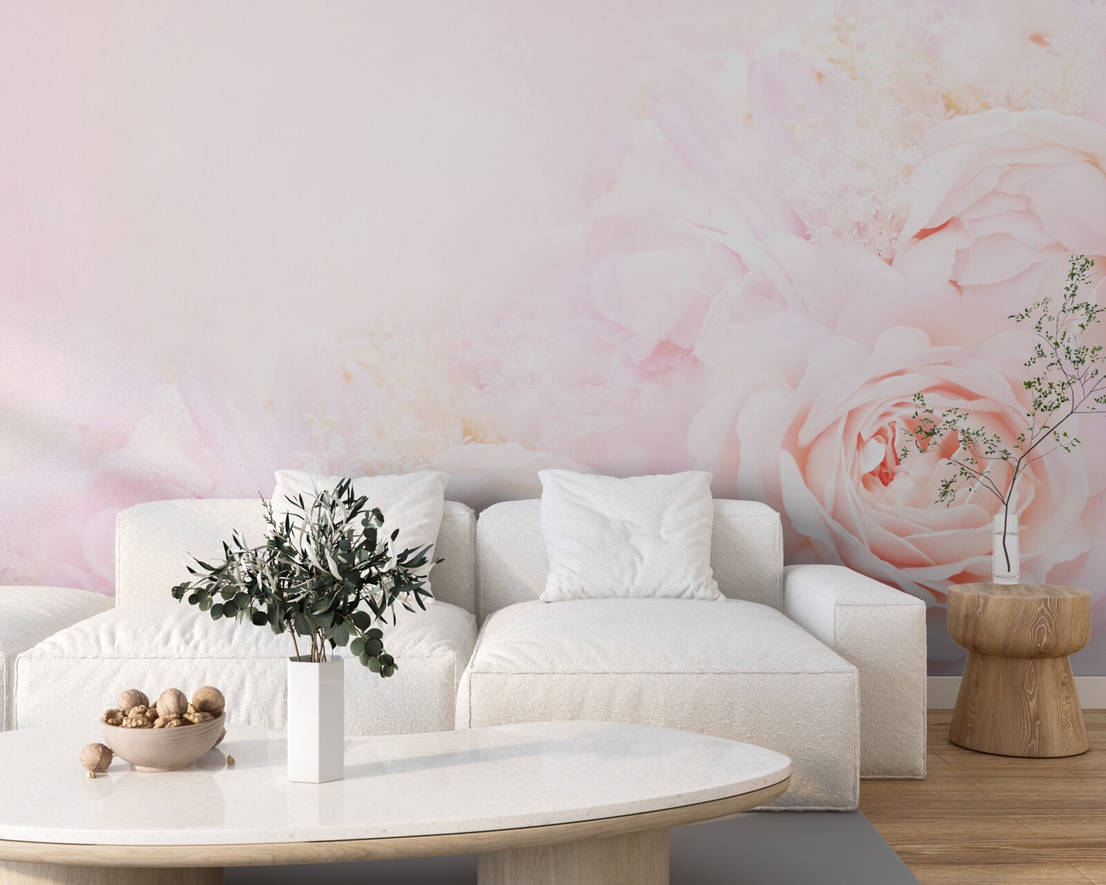 Carta da parati fiori di rosa tenue