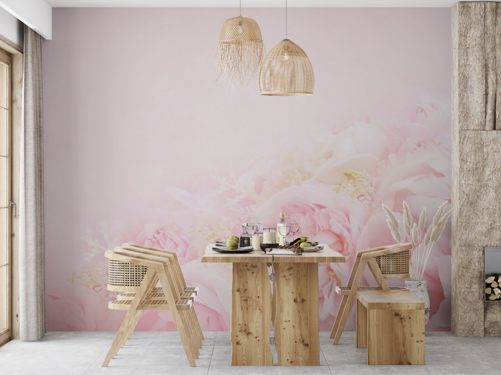 Carta da parati rosa con petali di peonia rosa