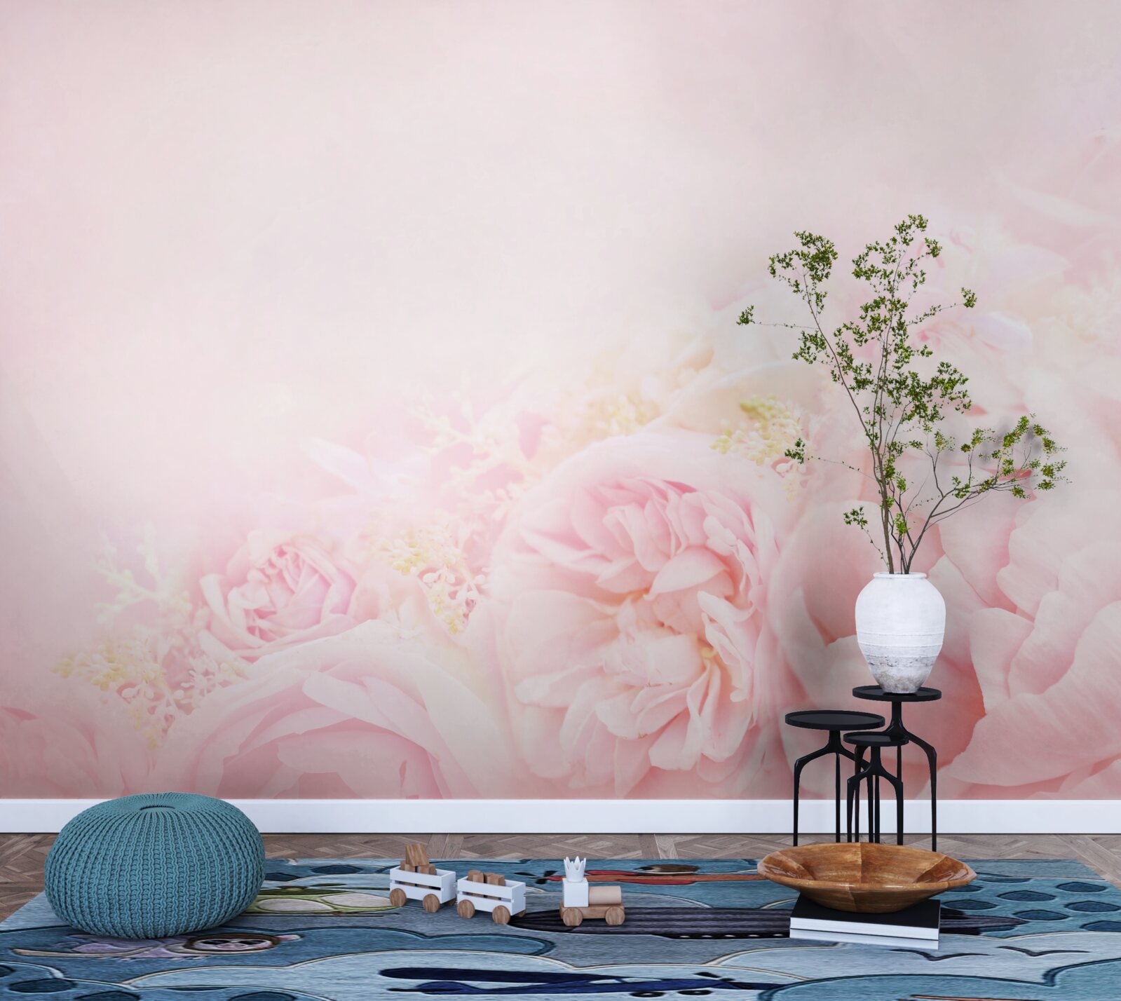 Carta da parati rosa con petali di peonia rosa