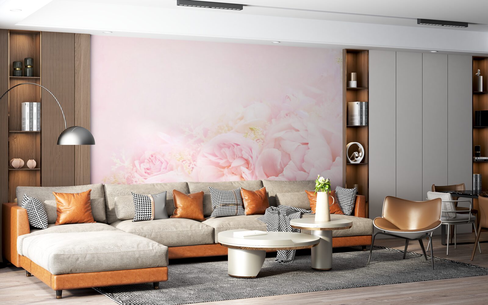 Carta da parati rosa con petali di peonia rosa