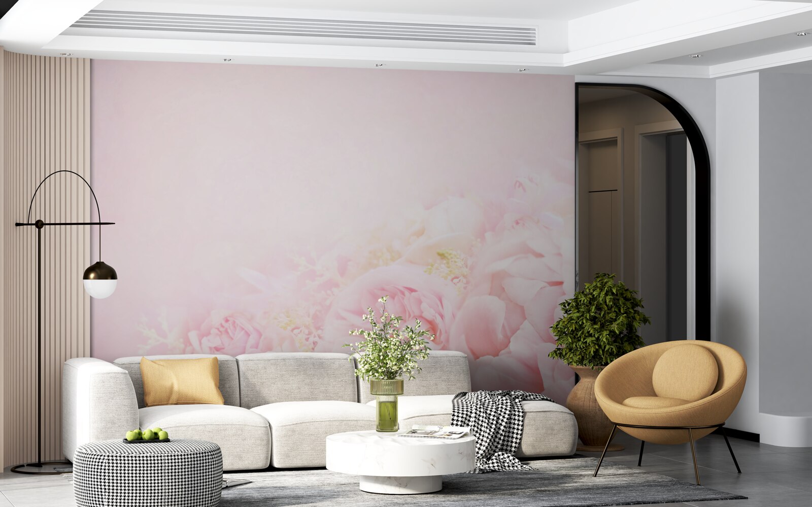 Carta da parati rosa con petali di peonia rosa