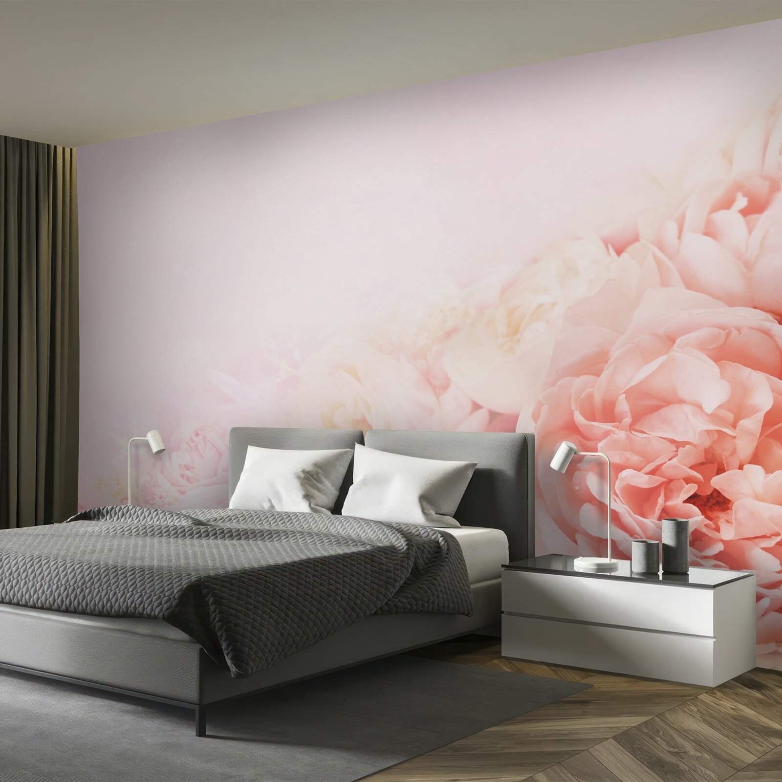 Carta da parati sottili fiori rosa