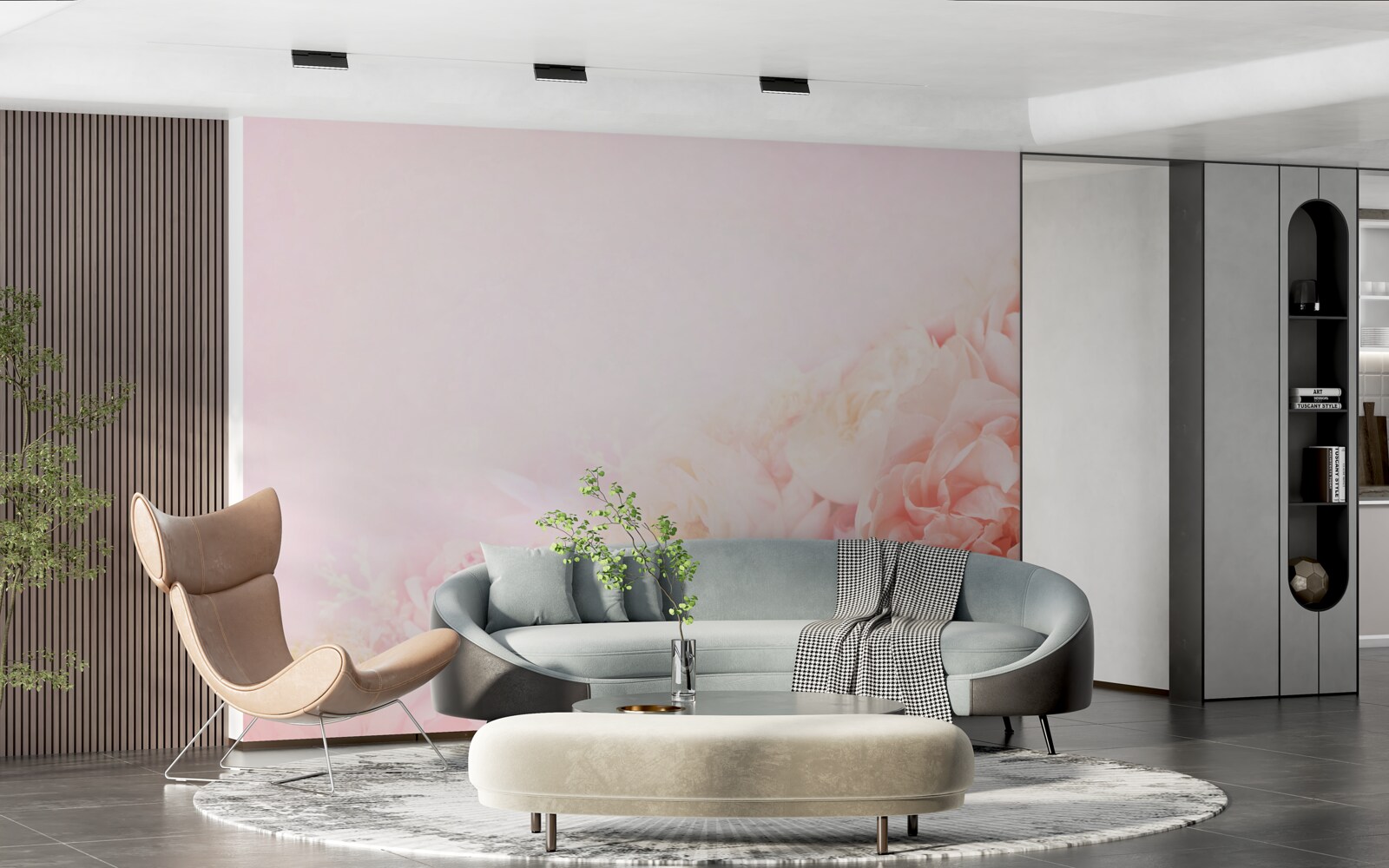 Carta da parati sottili fiori rosa