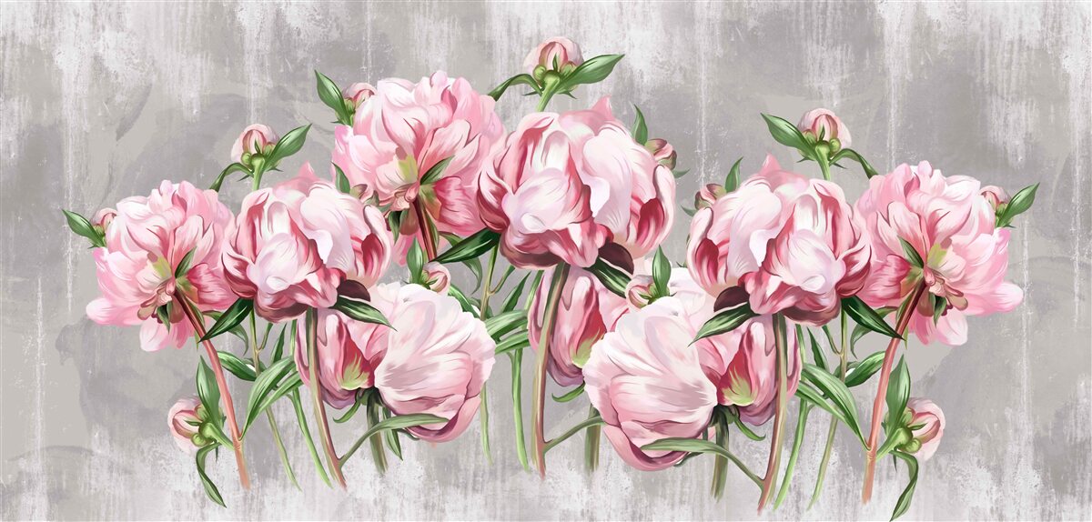 Carta da parati tempo di pioggia e peonie rosa