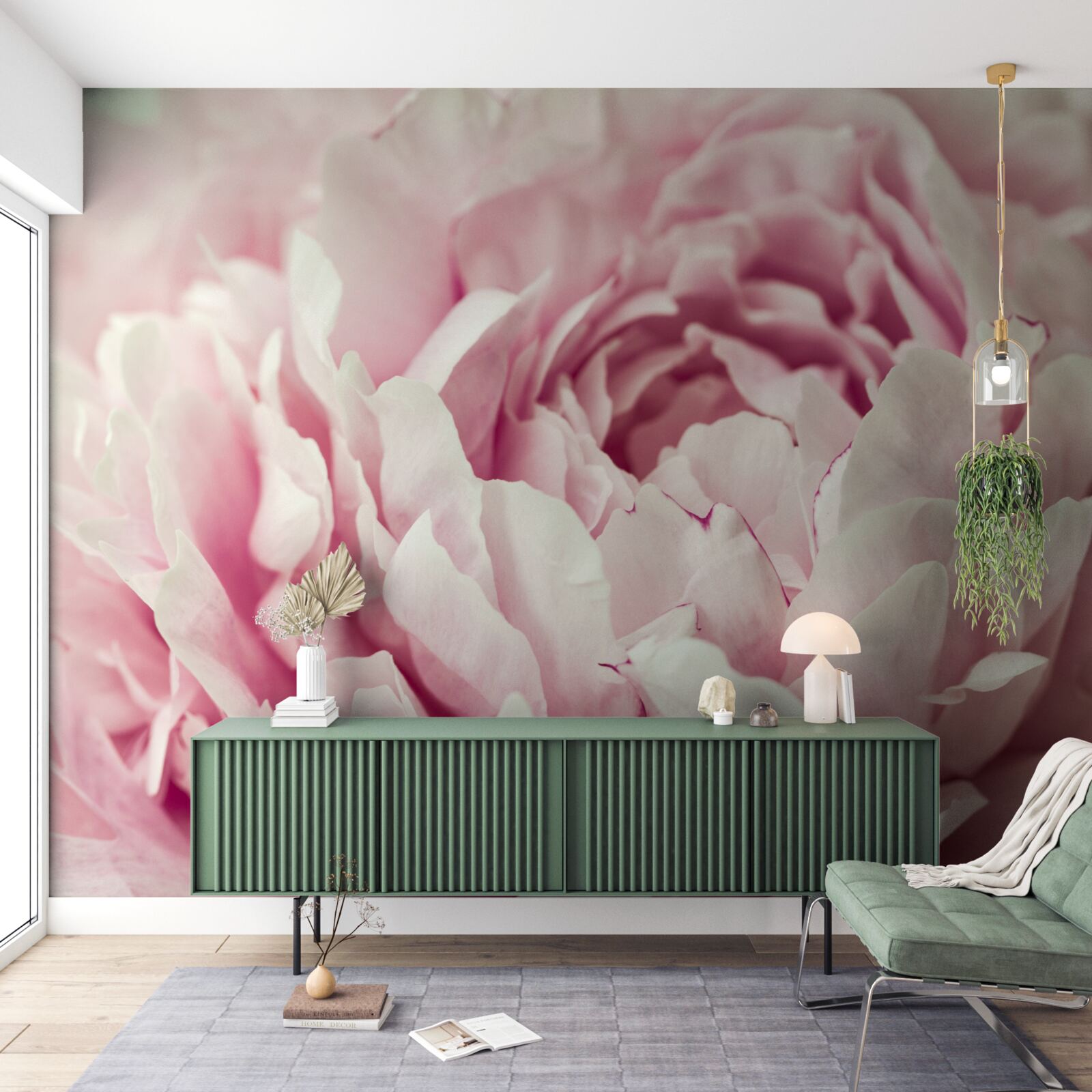 Carta da parati foglie morbide del fiore rosa