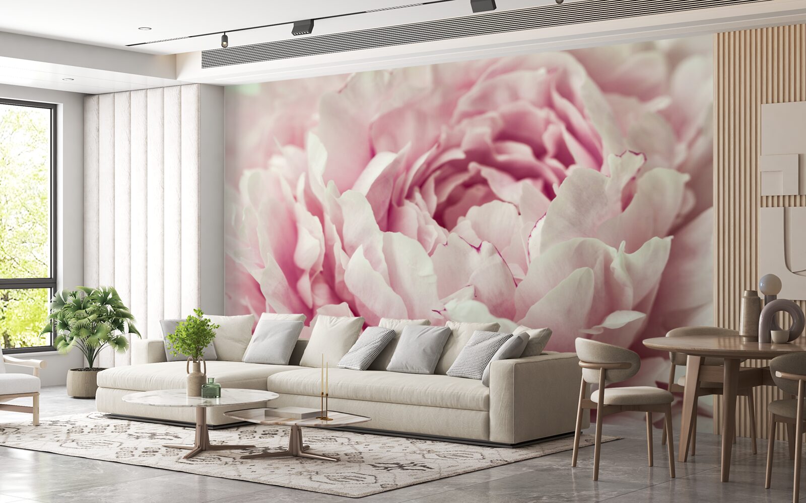 Carta da parati foglie morbide del fiore rosa