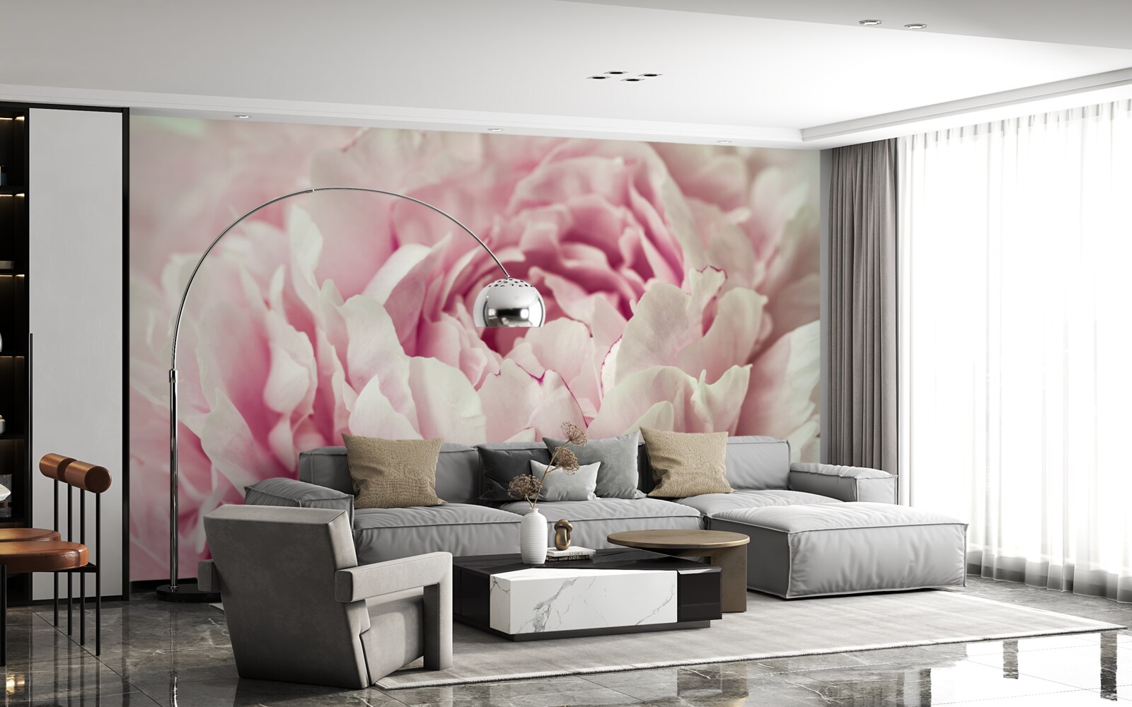 Carta da parati foglie morbide del fiore rosa