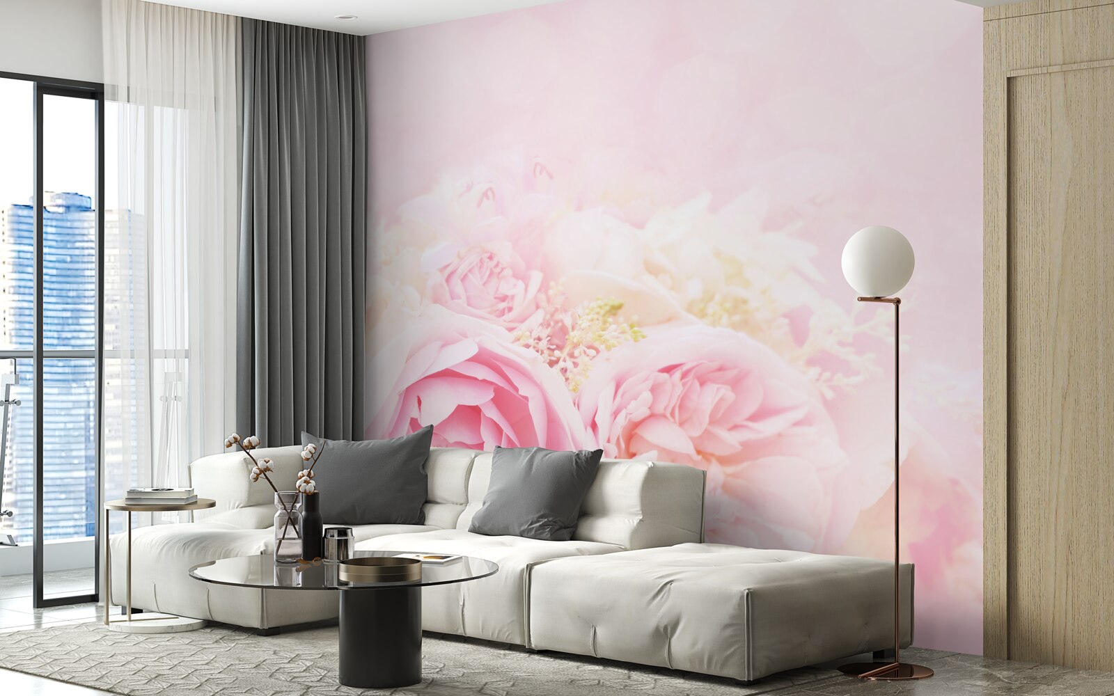 Carta da parati set di rose rosa peonia