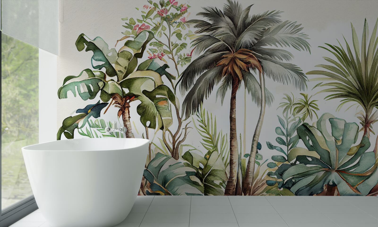 Carta da parati piante tropicali, tra cui le palme