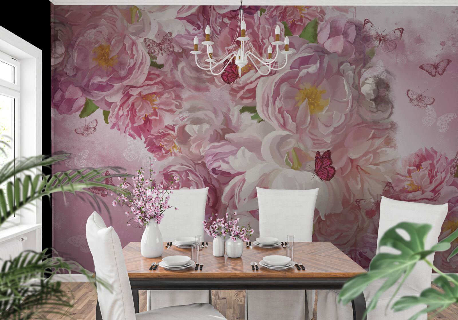 Carta da parati ramo decorato con boccioli di fiori