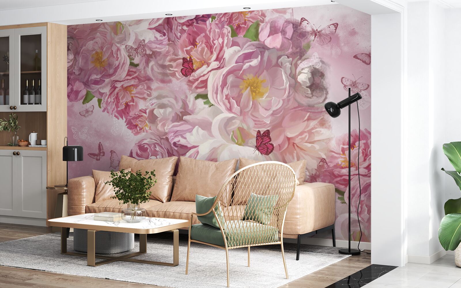 Carta da parati ramo decorato con boccioli di fiori