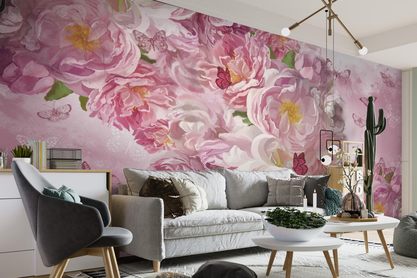 Carta da parati ramo decorato con boccioli di fiori