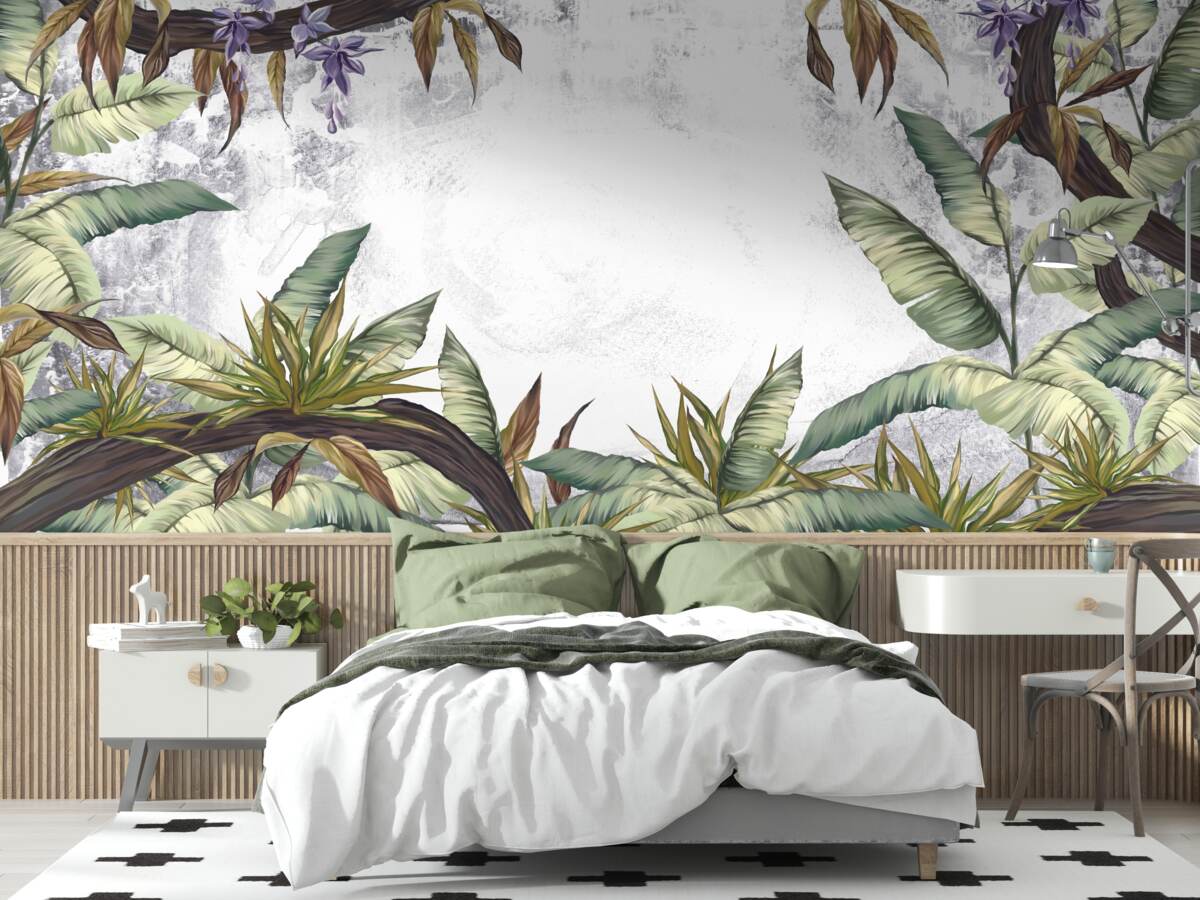 Carta da parati le foglie della flora tropicale sono verdi