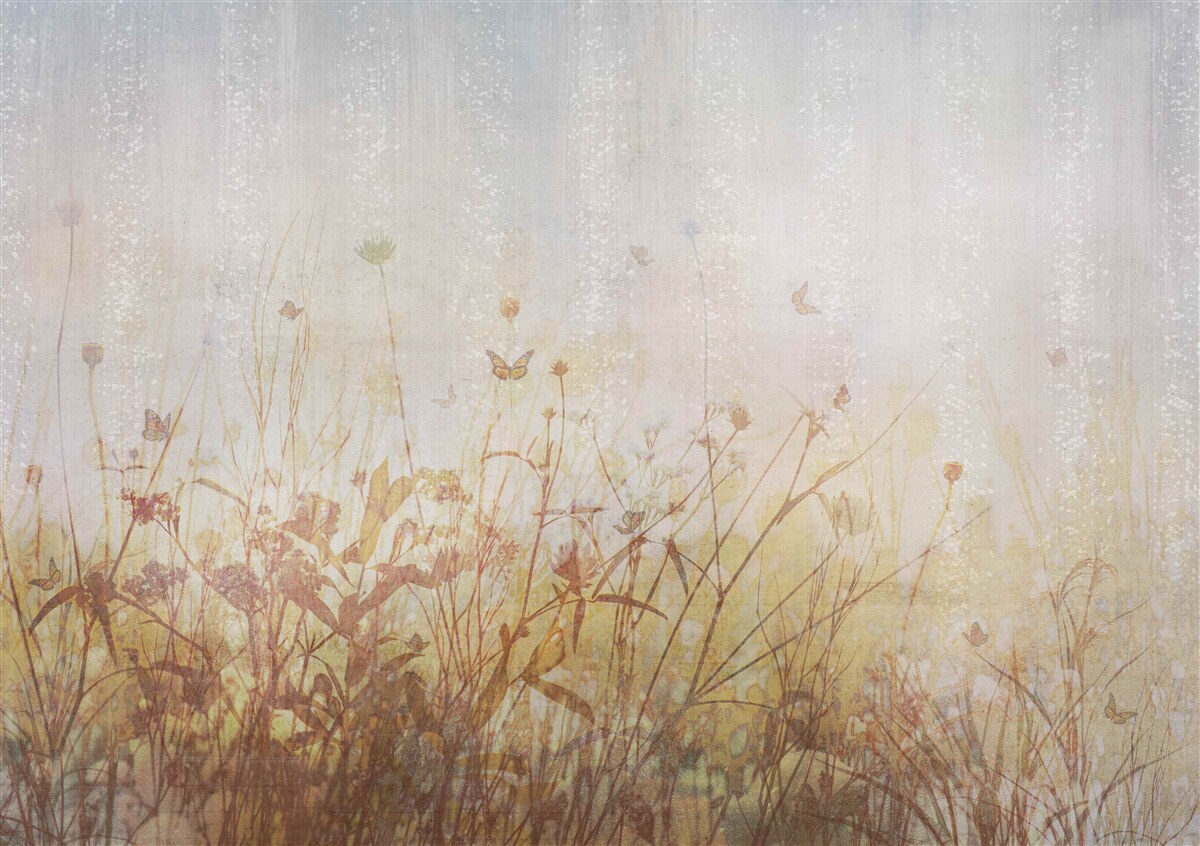 Carta da parati campo autunnale punteggiato di fiori di campo
