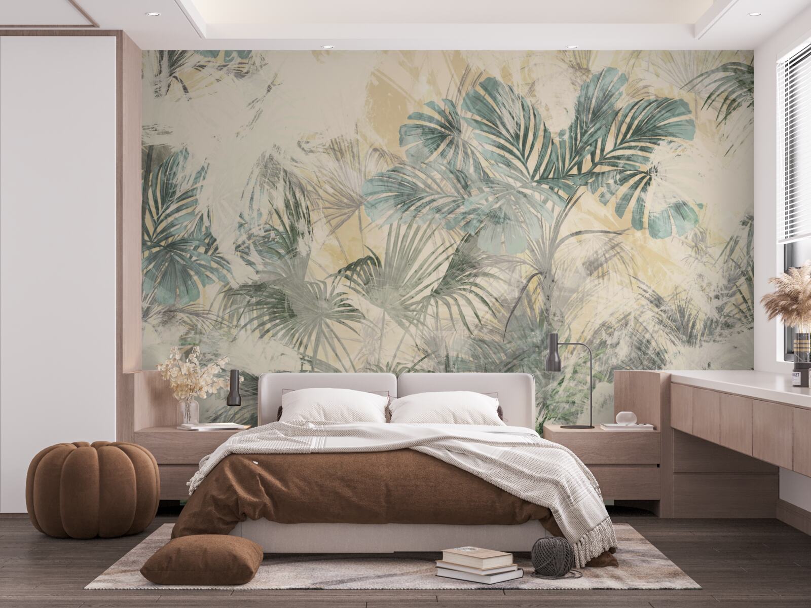 Carta da parati foglie di palma e monstera in verde