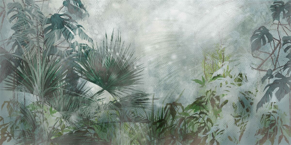 Carta da parati mattina tropicale sull'acqua avvolta dalla nebbia