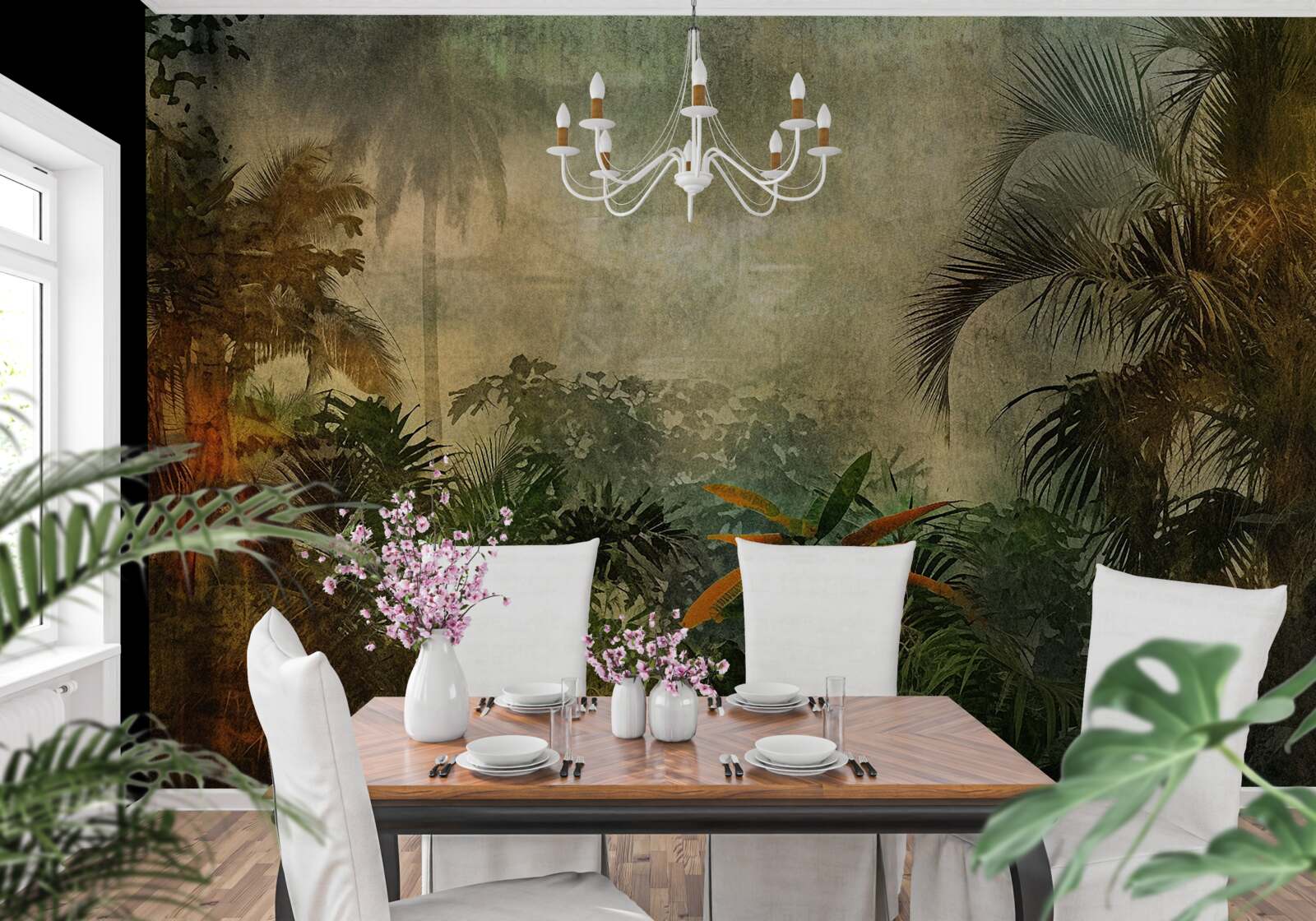 Carta da parati flora lussureggiante nelle foreste tropicali