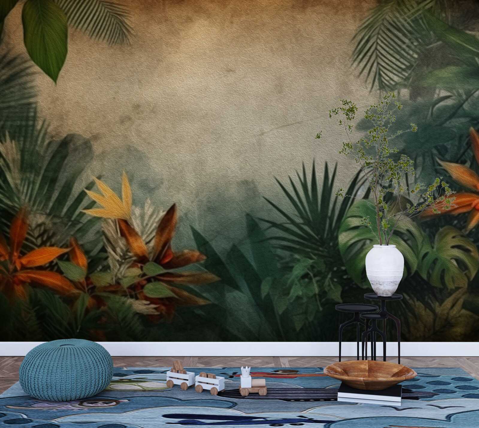 Carta da parati pioggia in una giungla tropicale