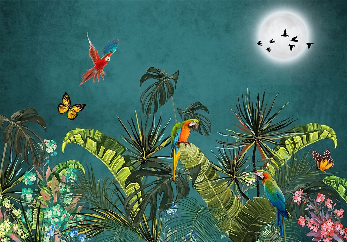 Carta da parati foresta tropicale sotto la copertura dell'oscurità